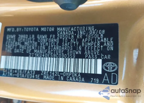 2009 Toyota Matrix z USA, uszkodzony, nr VIN 2T1KU40E59C090359